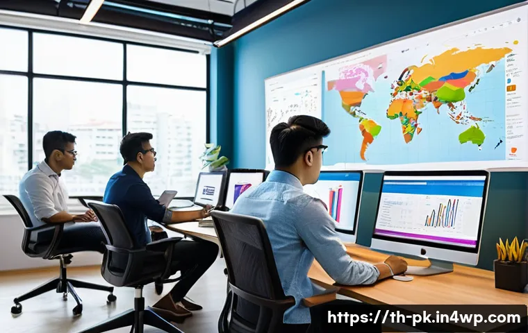 AI와 직업 변화  미래 직업군 전망 - A modern Thai office environment showcasing a diverse team of young professionals collaborating on a...