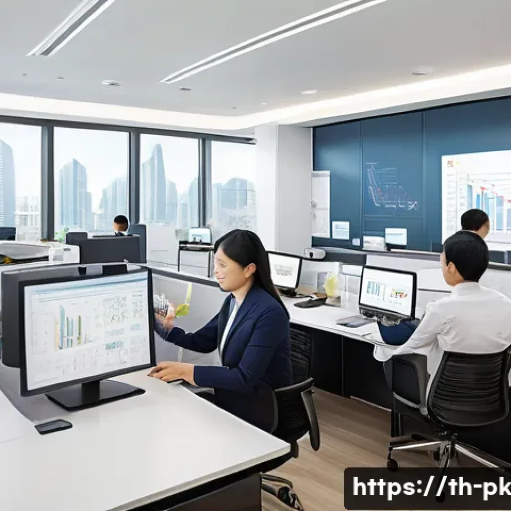 대기업과 스타트업의 직업 변화 비교 - A professional office environment in a large Thai corporation, featuring diverse employees in busine...