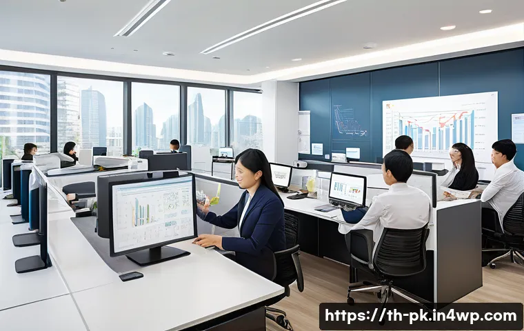 대기업과 스타트업의 직업 변화 비교 - A professional office environment in a large Thai corporation, featuring diverse employees in busine...